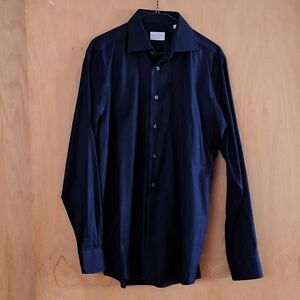 Jack Victor Cotton Button Down Navy Shirt  39 15 1/2 ( Medium )